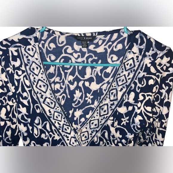 Lucky Brand Blue and White Paisley Long Sleeve Top - Picture 5 of 7